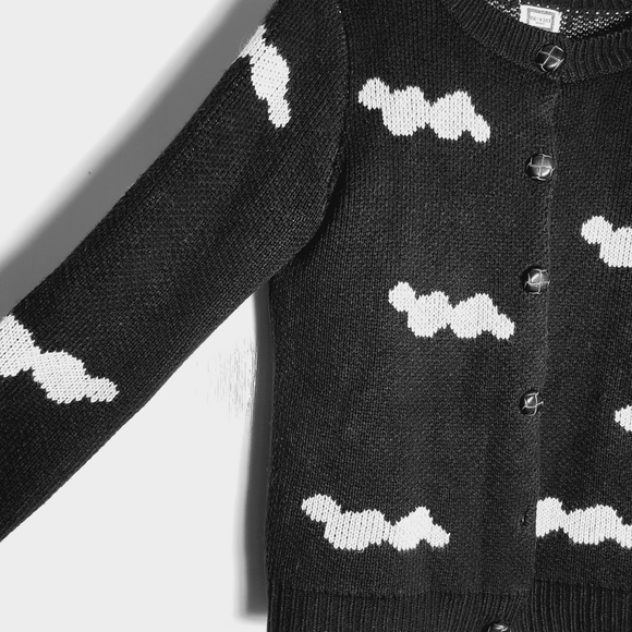 Mo:vint Black Cloud Sweater Cardigan Womens Medium *Flaw* Witchy Goth Whimsigoth - Picture 5 of 12